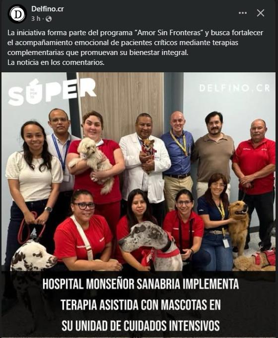 Noticia Delfino.cr sobre ACOTEAMA en Hospital Monseñor Sanabria
